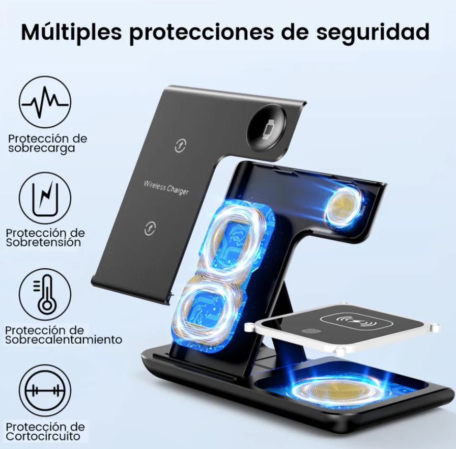 Estación inalámbrica de carga 3 en 1  para iOS y Android
