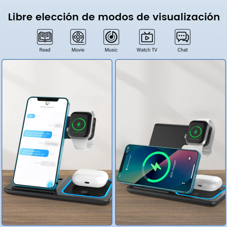 Estación inalámbrica de carga 3 en 1  para iOS y Android